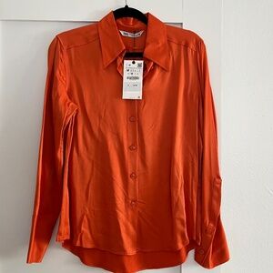 Zara Women’s Blouse Button Up Orange